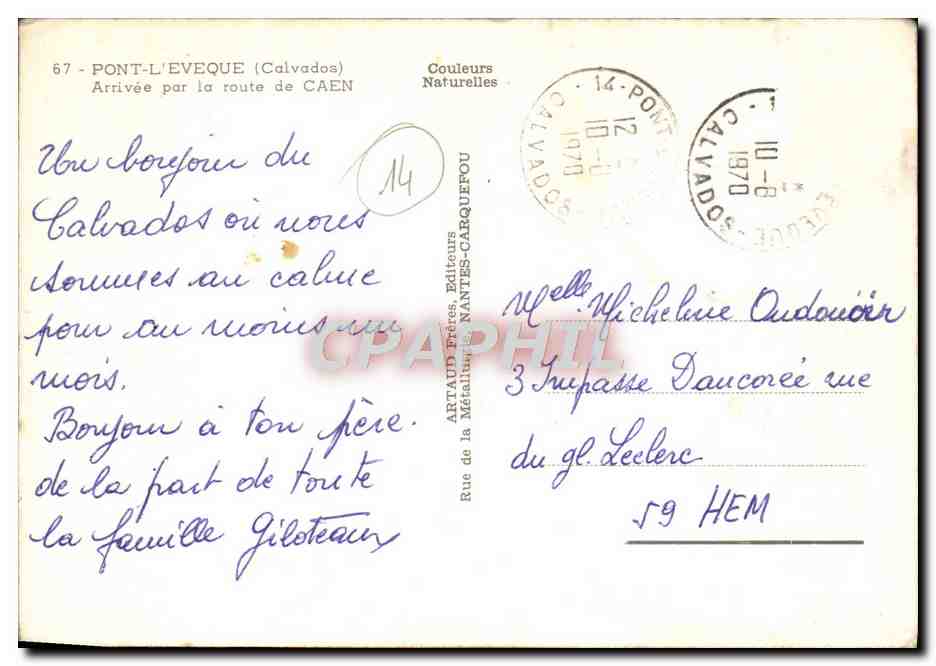 CPM Pont L'Eveque Arrivee Par la Route de Caen Hotel de l'Aigle d'or — Rückseite