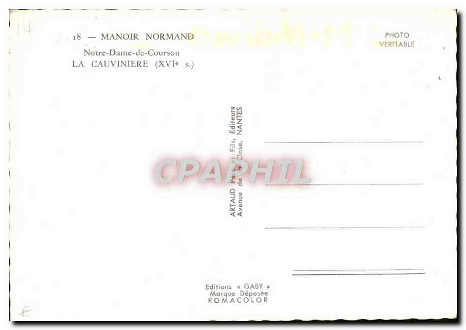 Manoir Normand — Notre-Dame-de-Courson (XVIe s.) — Artaud Frères, Nantes — Verso