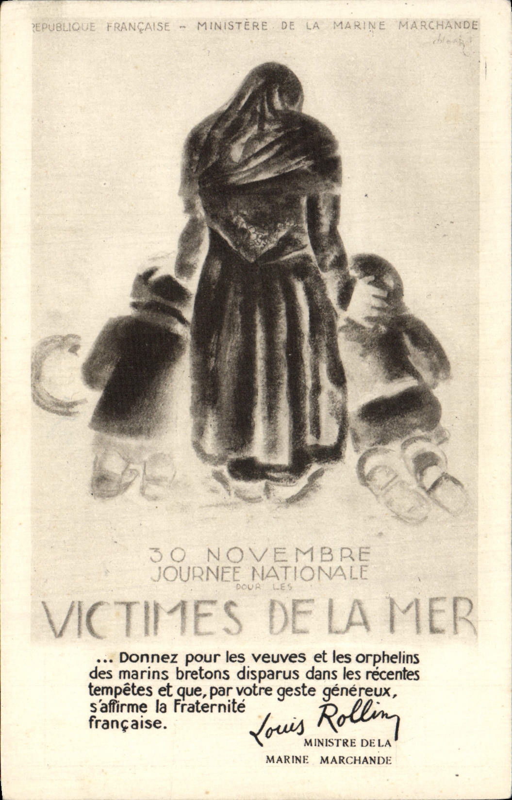 CPM 30 novembre Journee Nationale Victimes de la mer Louis Rollin 