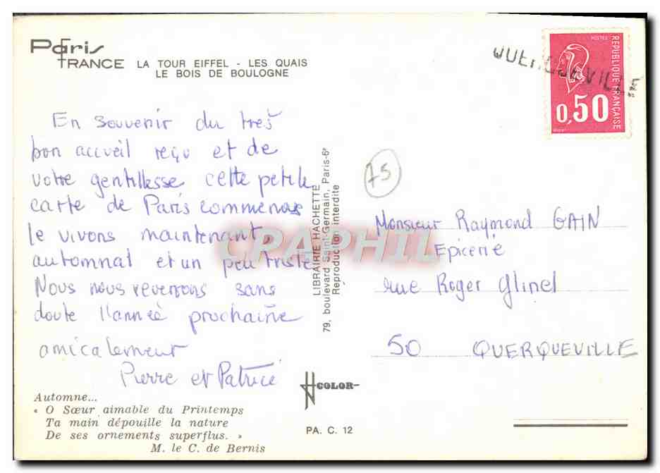 Paris im Herbst — Librairie Hachette, PA C. 12 — Rückseite