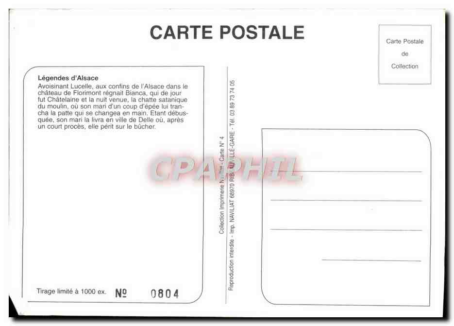 CPM Legendes D'Alsace Lceulle Chat — Achterkant