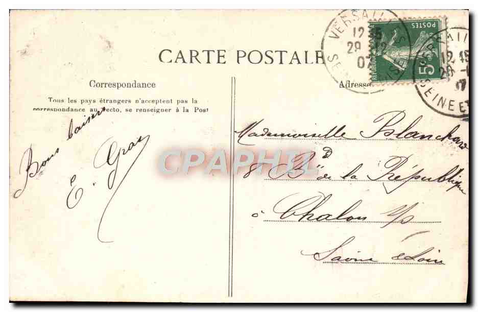 CPA Versailles La Colonnade Enlevement de Proserpine Par Pluton — Verso