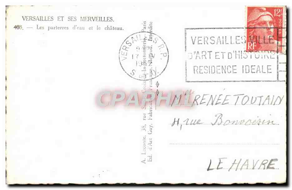 CPA Versailles Et Ses Merveilles Les parterres d'eau et le chateau — Verso