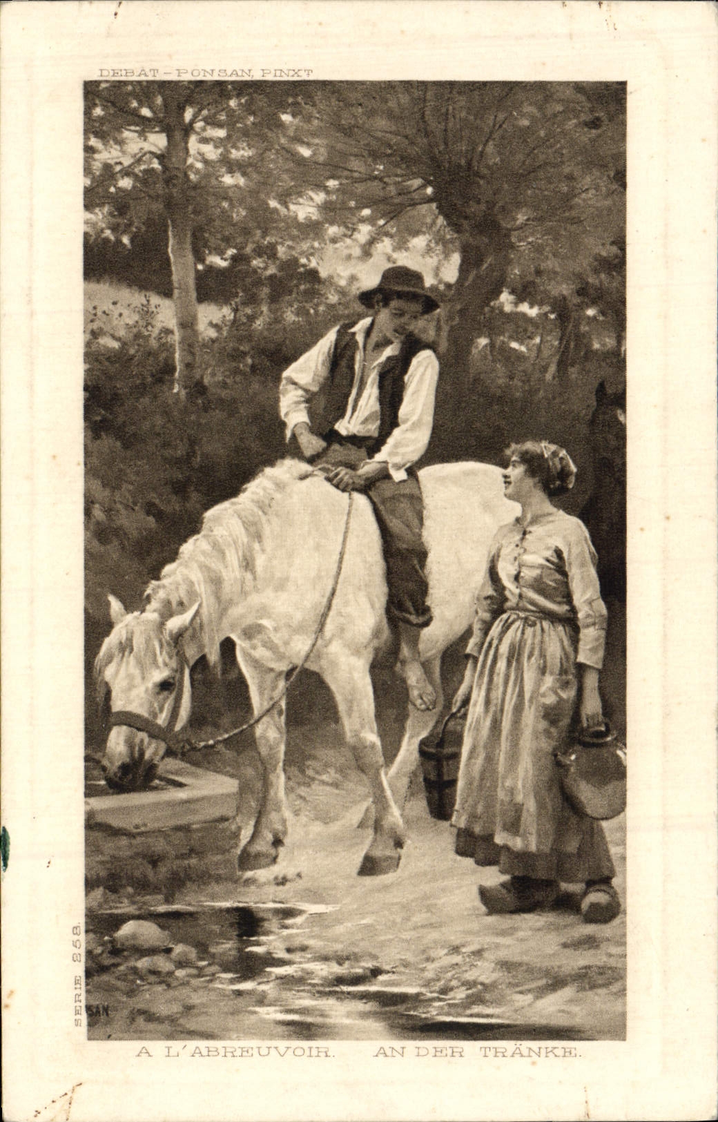CPA A l'abreuvoir Debat Cheval