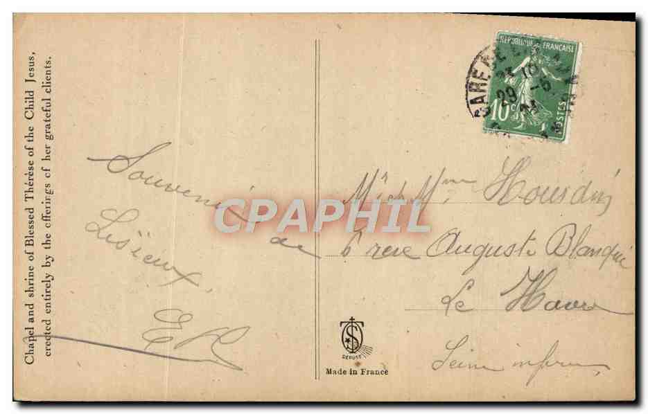 CPM Chapelle Et Chasse De La Therese De L'Enfant Jesus Lisieux Ange — Back