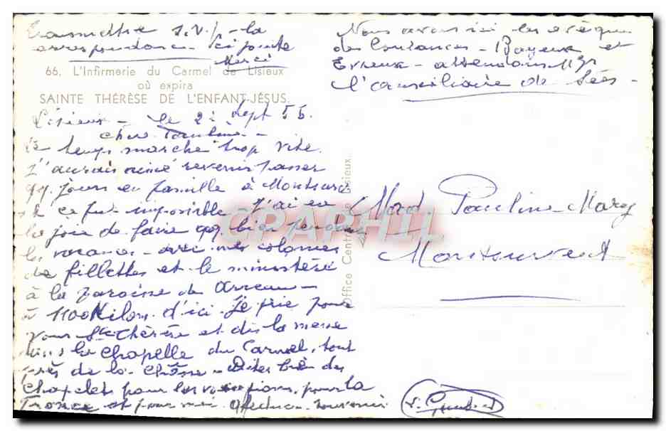 CPM L'Infirmerie Du Carmel De Lisieux Ou Expira Sainte Therese De L'Enfant Jesus — Back