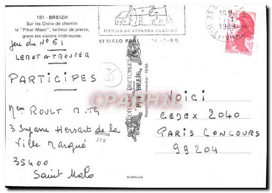 CPM Breizh Sur Les Croix De Chemin Le Piker Maen tailleur de pierre — Rückseite