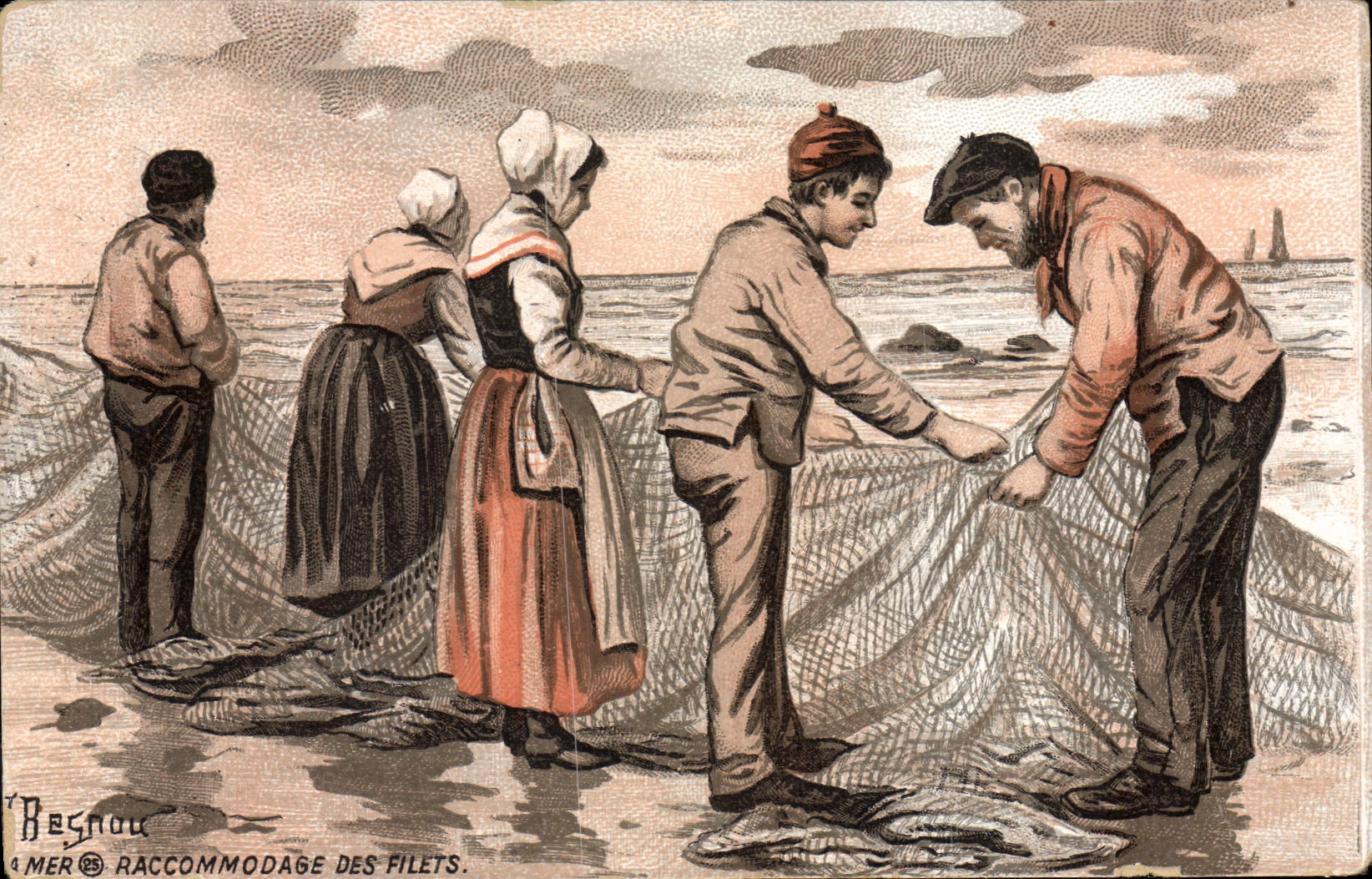 CPA Resnou Racommodage des filets Peche Folklore 