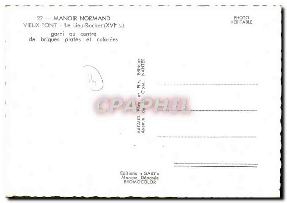 CPM Manor Normand Vieux Pont Le Lieu Rocher Garni Au Centre De Brigues Plates Et Colorees — Verso