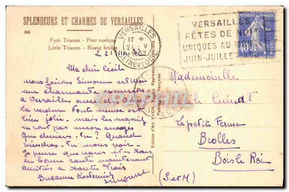 Petit Trianon - Pont rustique — Splendeurs et charmes de Versailles, édition Art Yvon, n°66 — Verso