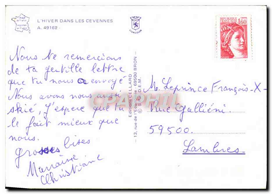 Modern Postcard Winter in the Cevennes Ski — Back