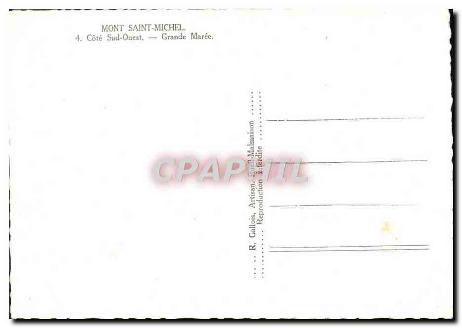 CPM Mont Saint Michel Cote Sud Ouest Grande Maree — Verso