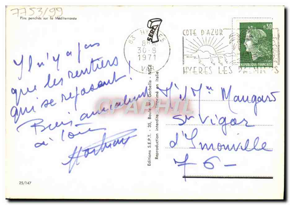 CPM Pins Penches Sur La Mediterranee Arbres — Verso
