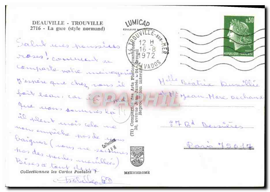 Die Bahnhof Deauville - Trouville — normannischer Stil — Verlag IRIS — Rückseite