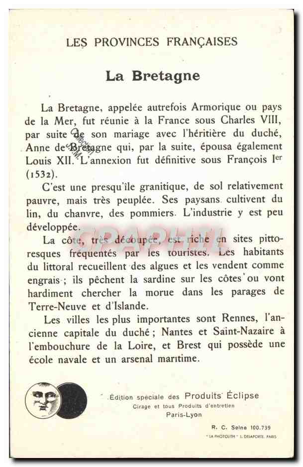 CPM Bretagne Folklore Femme Poisson — Verso