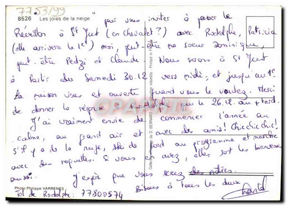 CPM Les joies de la neige Philippe Varrenes — Rückseite