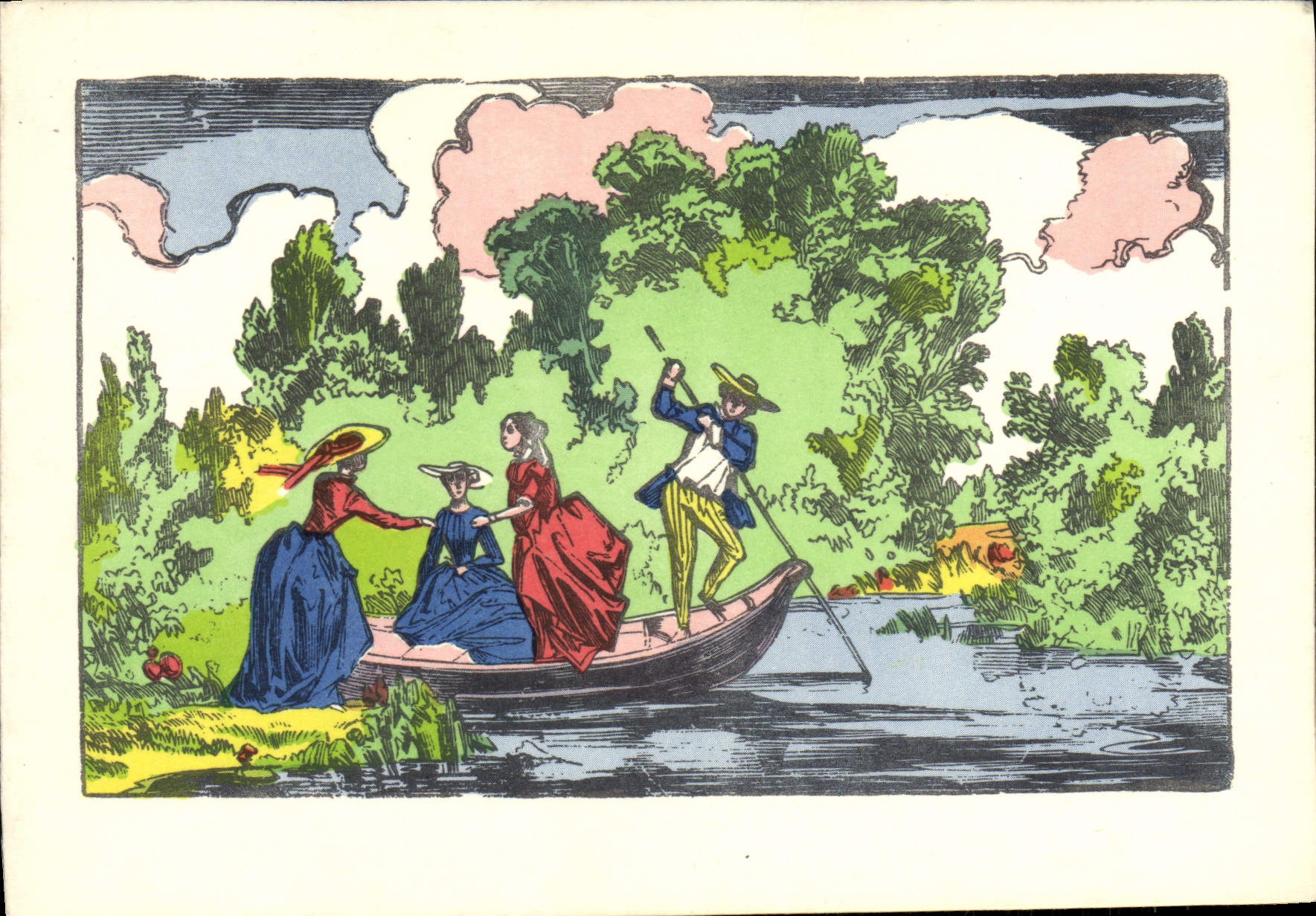 CPM La Promenade En Bateau Folklore