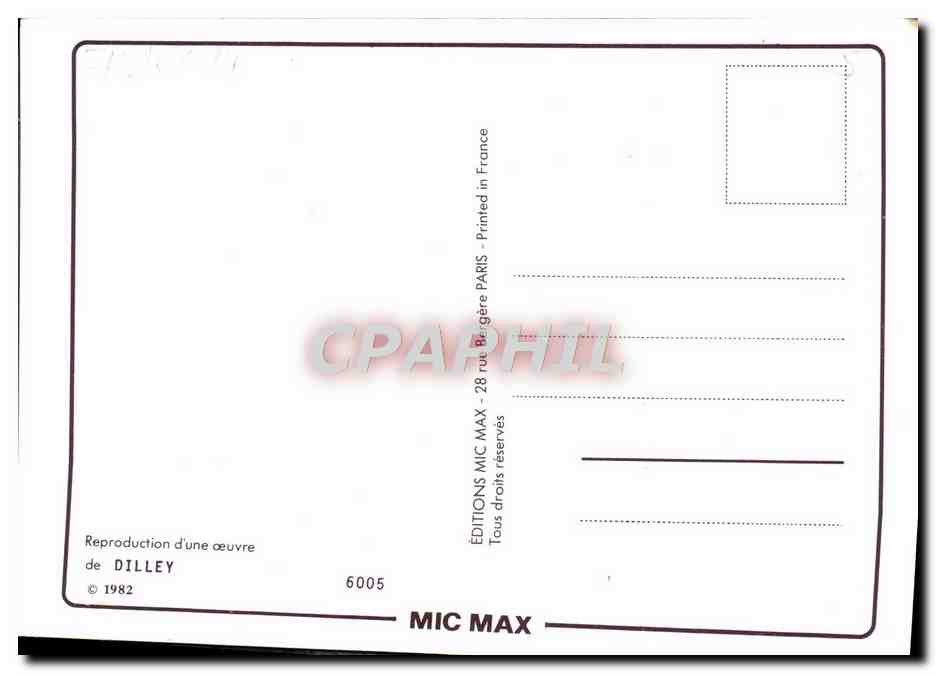 Femme en robe lilas et chapeau blanc — bord de mer avec voiliers — Éditions Mic Max, n°6005 — Verso