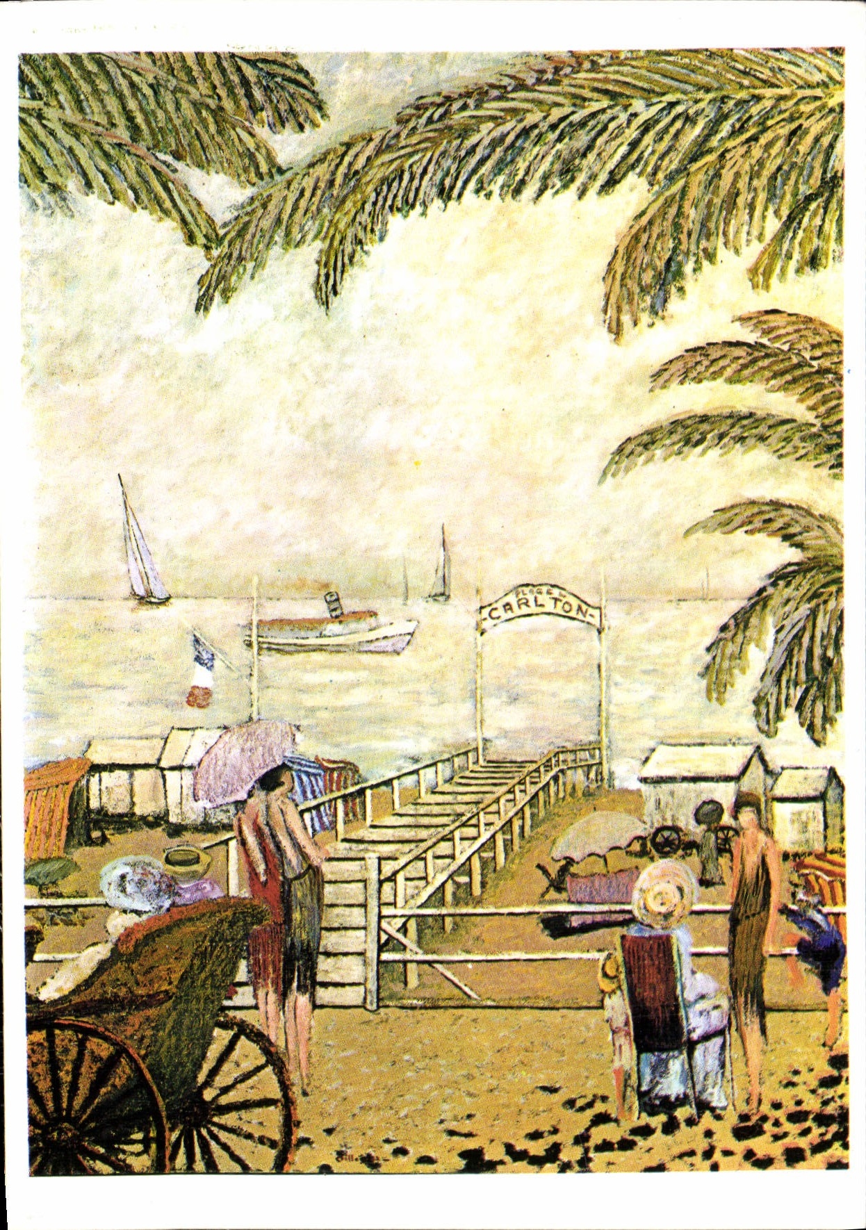 Plage de Carlton — vue pittoresque avec bateaux et palmiers — Éditions MIC MAX, n° 6000