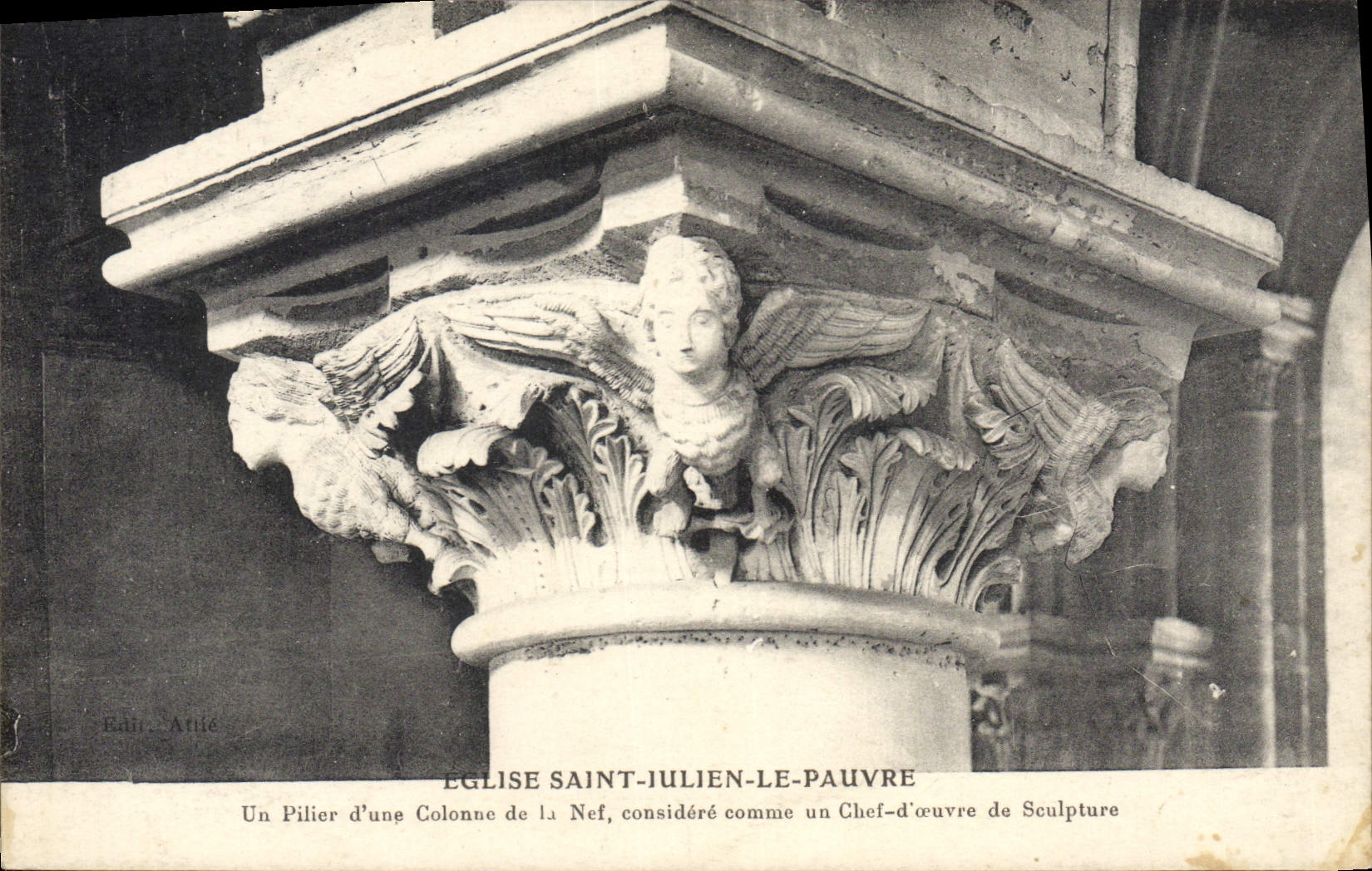 CPM Eglise Saint Julien Le Pauvre Un pilier d'une colonne de la nef 