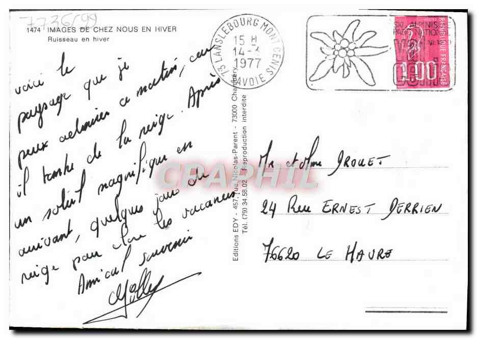Ruisseau en hiver — Images de chez nous en hiver — Éditions EDY n°1474 — Verso