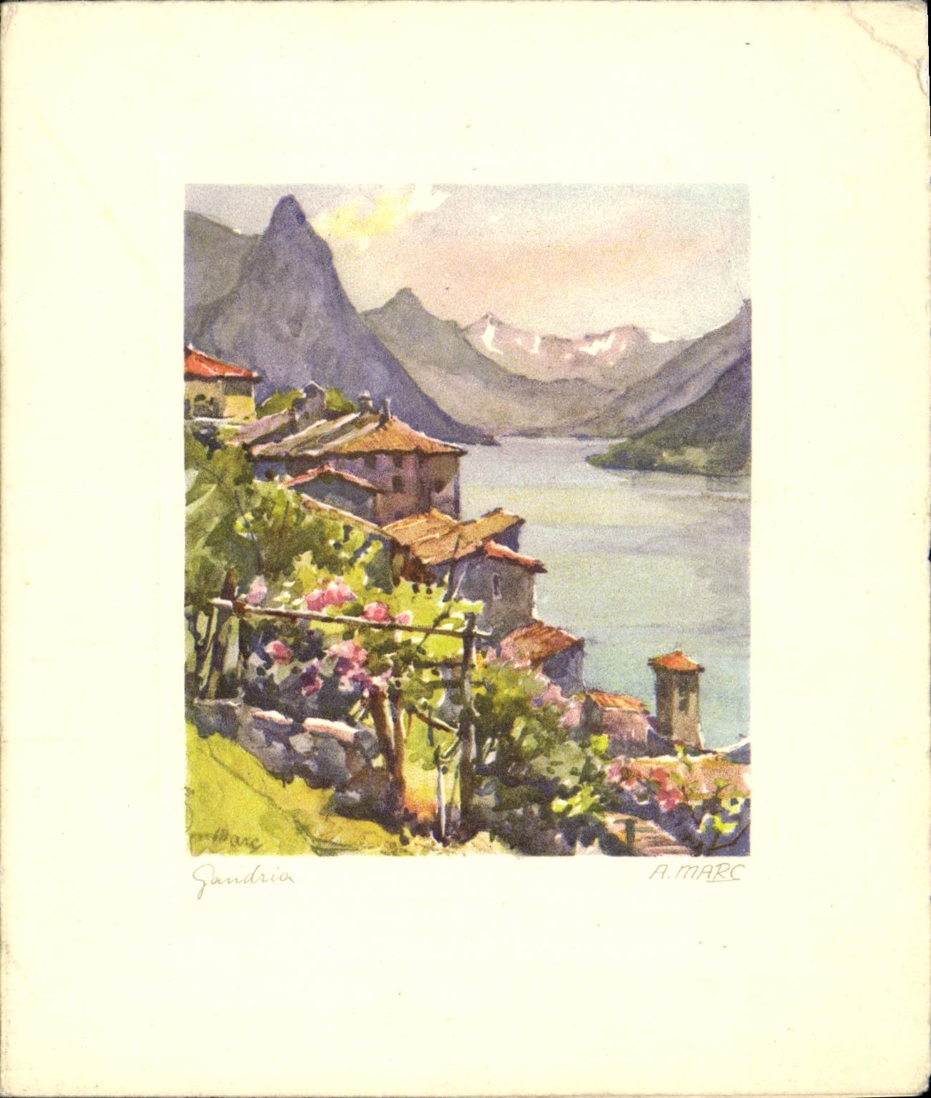 Gandria — vue lacustre avec montagnes en arrière-plan — A. Marc