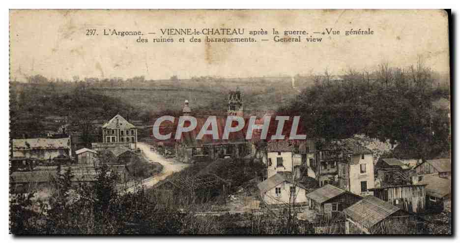 CPM Vienne le Chateau Apres la Guerre Vue generale des ruines et des baraquements Militaria 