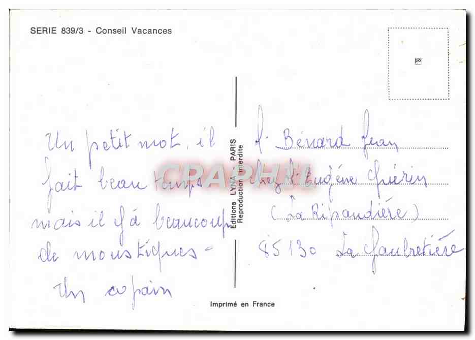 Conseil Vacances — Série 839/3 — Éditions LYNNA — Verso