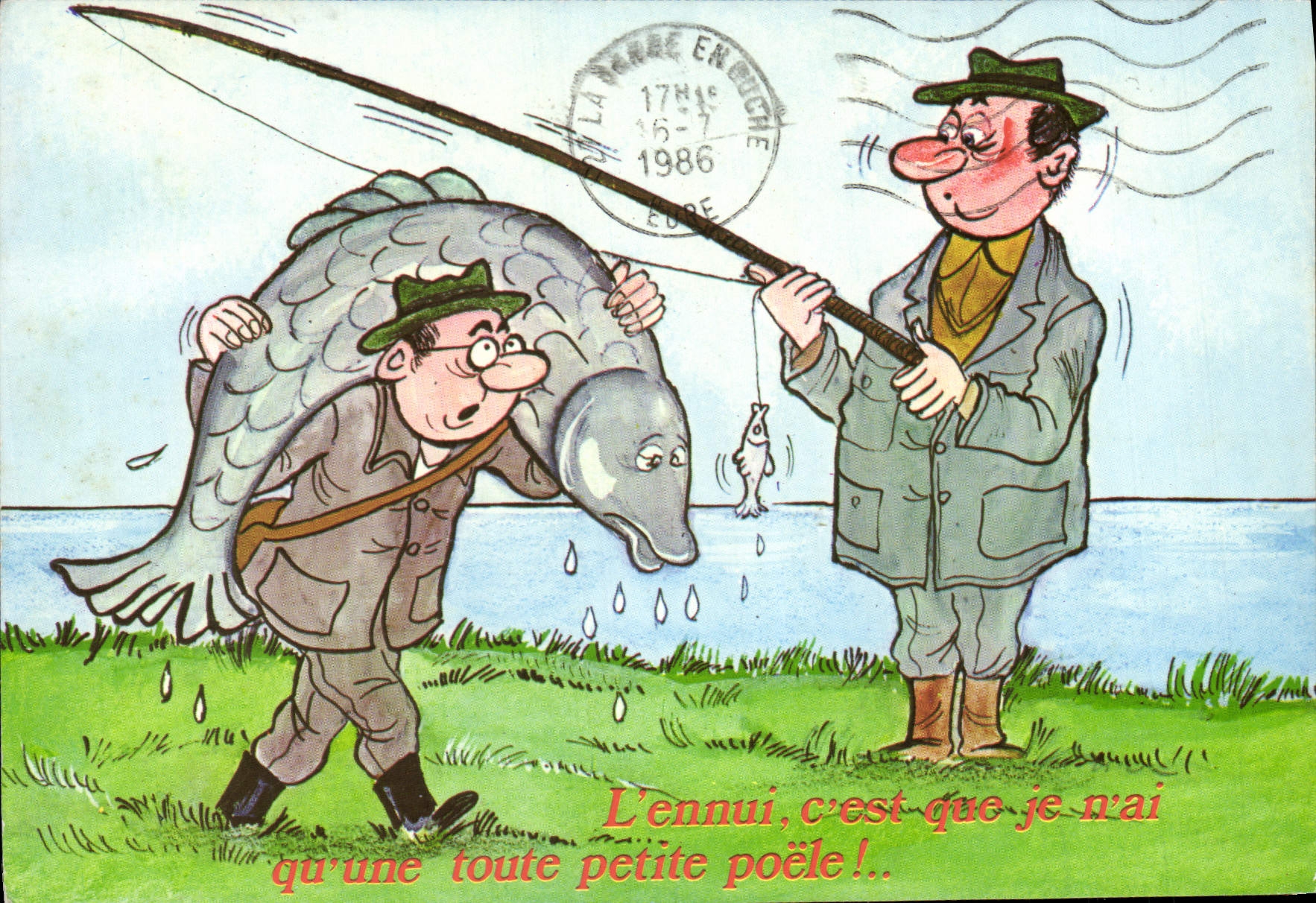CPM L'ennui cest que je n'ai qu'une toute petite poele Poisson Peche 