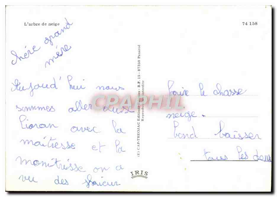 CPM L'arbre de Neige — Verso
