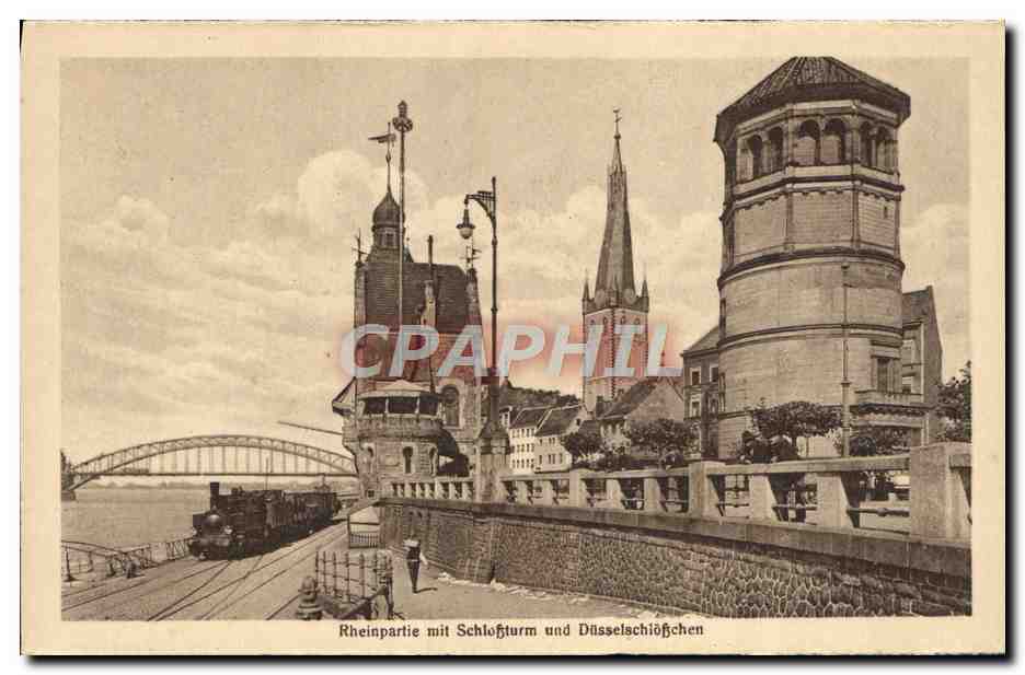 CPA Dusseldorf Corneliusplatz Holgartenstr Theinpartie Train  — Rückseite