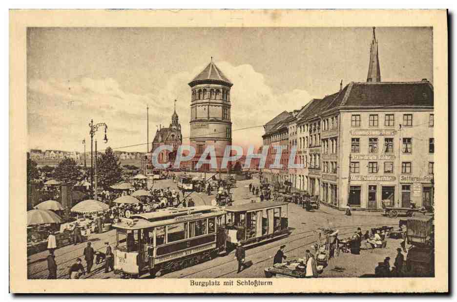 CPA Burgulatz Mit Schlossturm Kunstakademie und Museum Dusseldorf Tramway