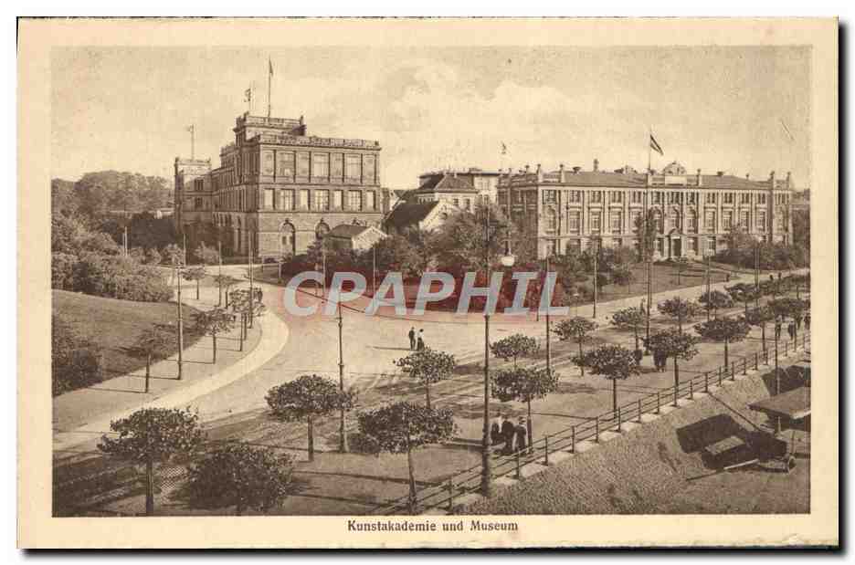 CPA Burgulatz Mit Schlossturm Kunstakademie und Museum Dusseldorf Tramway — Rückseite