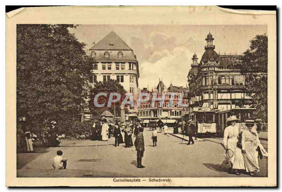 CPA Dusseldorf Corneliusplatz Schadowstr Tramway Tennis