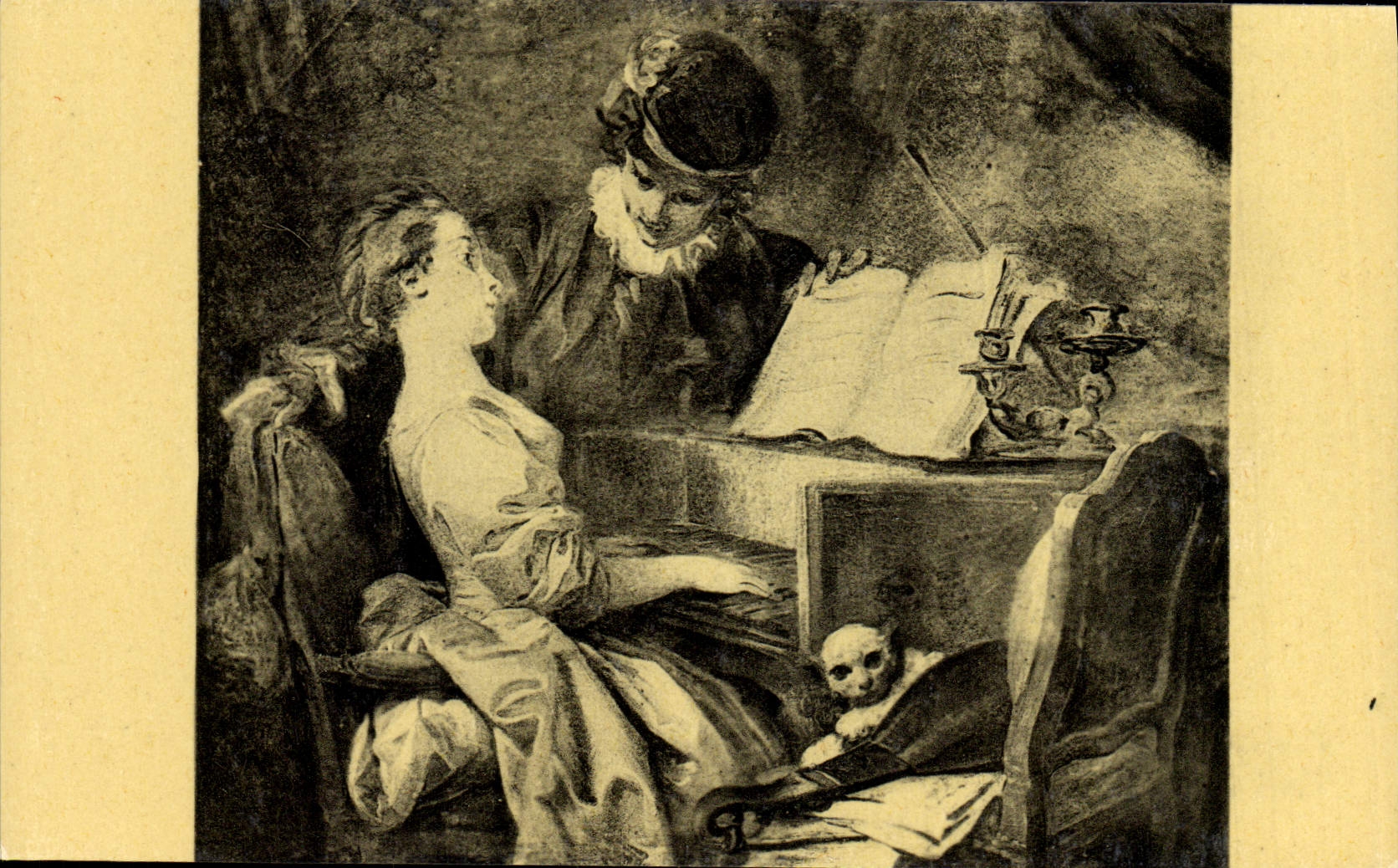 CPA Fragonard La Lecon de Musique Paris Musee Du Louvre Piano Clavecin Chat 