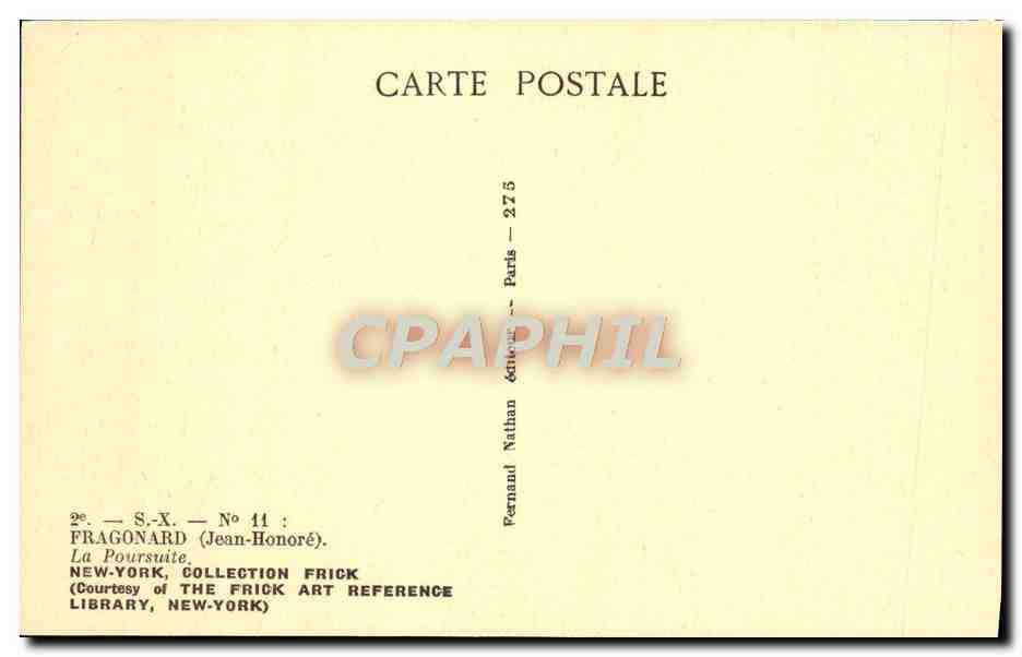 CPA Fragonard La Poursuite New York Collection Frick — Verso