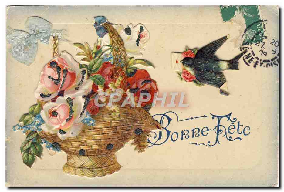 CPA Fantaisie Bonne Fete Fleurs Hirondelle