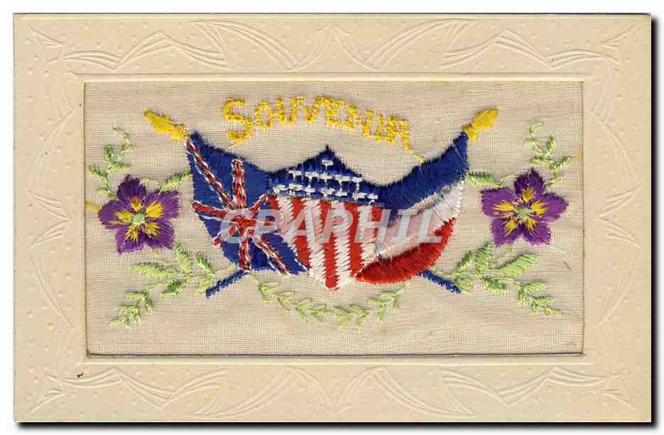 CPA Fantaisie Brodee Drapeaux France Etats Unis Grande Bretagne Militaria