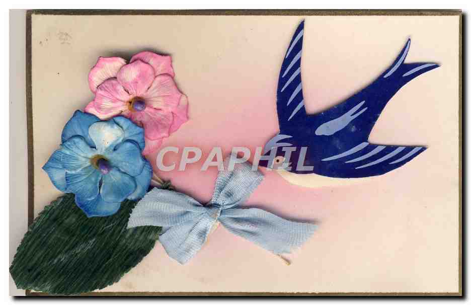 CPA Fantaisie Fleurs Hirondelle