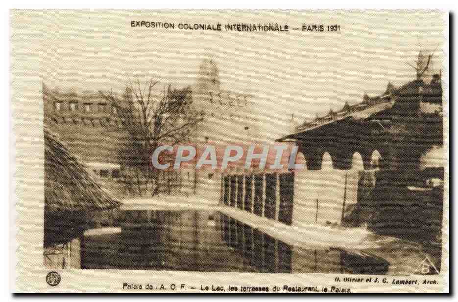 Tarjeta postal antigua Palacio de la AOF Las Terrazas del Restaurante Palacio París Exposición colonial internacional 1931