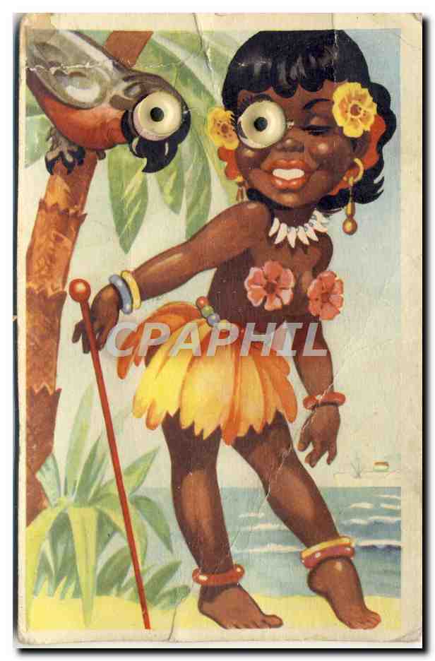 CPA Fantaisie Enfant noire perroquet