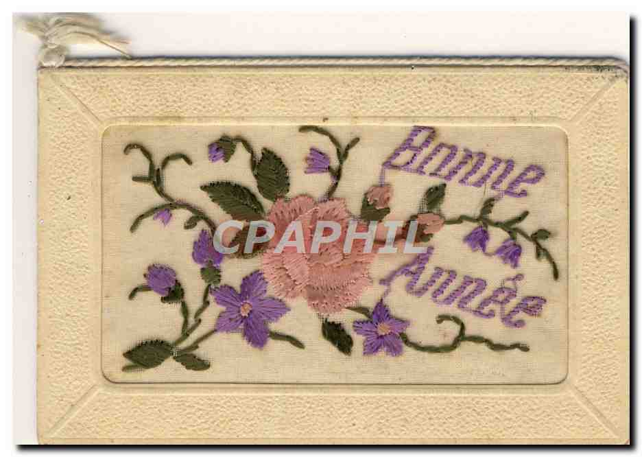 CPA Fantaisie Brodee Fleurs Bonne annee
