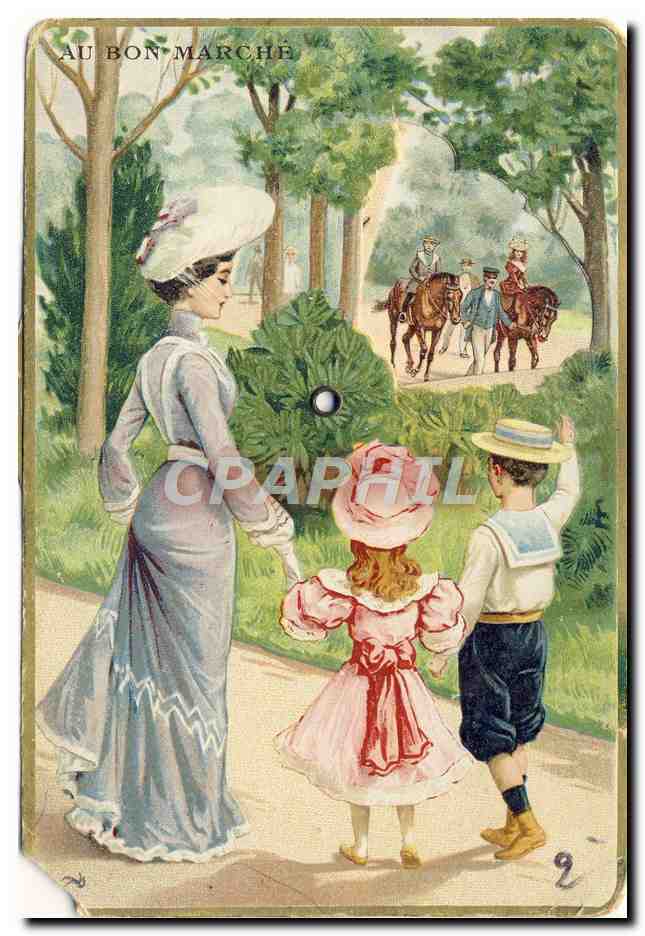 CARTE SYSTEM Au bon Marche Femme Enfants Chevaux Hippisme 