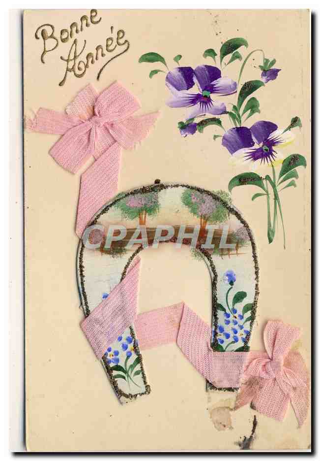 CPA Fantaisie Fleurs Fer a cheval