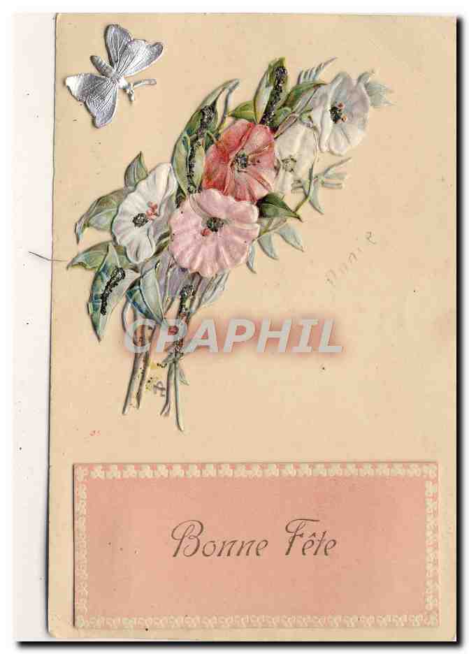 CPA Fantaisie Fleurs Papillon 