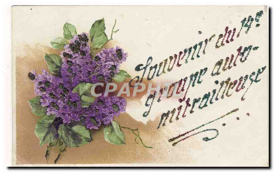 CPA Fantaisie Fleurs Souvenir du 14eme groupe auto mitrailleuse Miltiaria 