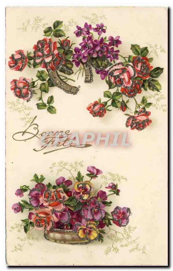 CPA Fantaisie Fleurs Fer a cheval