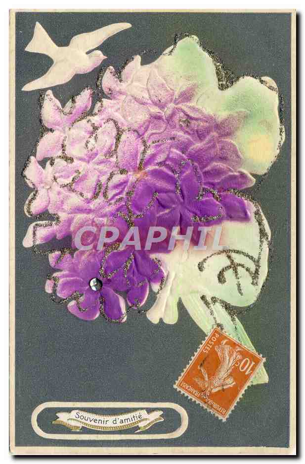 CPA Fantaisie Fleurs Colombe