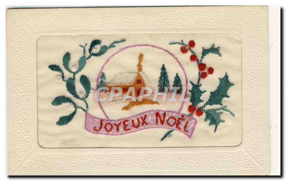 CPA Fantaisie Brodee Fleurs Joyeux Noel