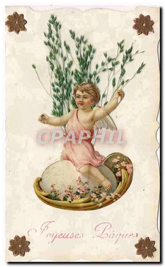 CPA Fantaisie Fleurs Enfant Ange Paques